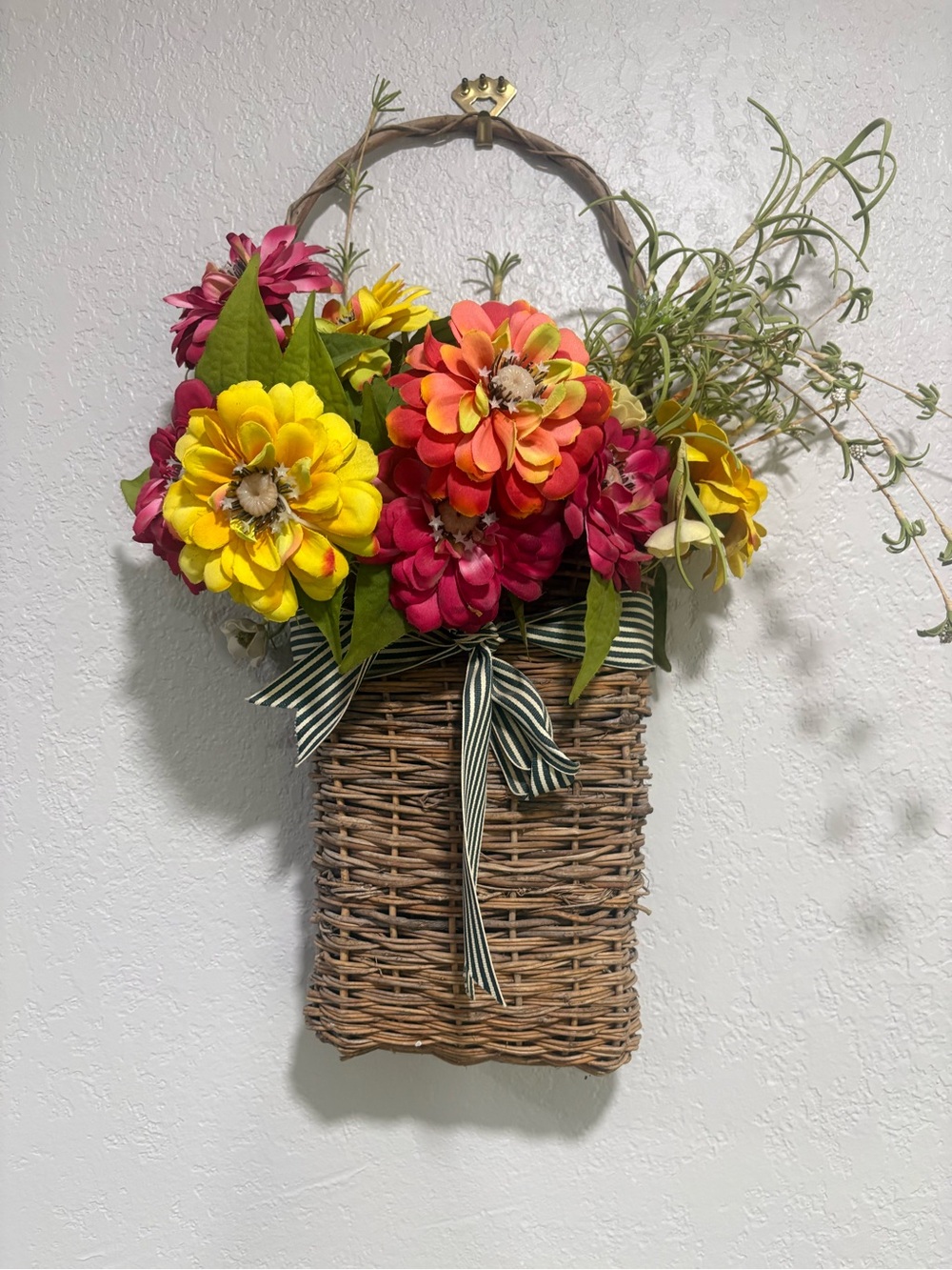 Wall Basket Floral Arrangement in Yellow, Orange, Pink